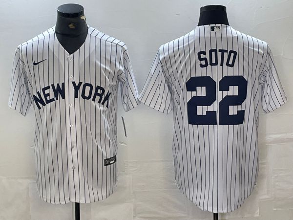 Men New York Yankees 22 Soto White Stripe Game Nike 2024 MLB Jersey style 1
